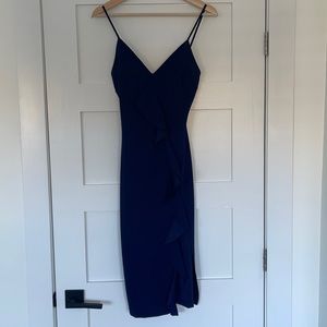 Room Service Navy Blue Spaghetti Strap Slit Dress SMALL